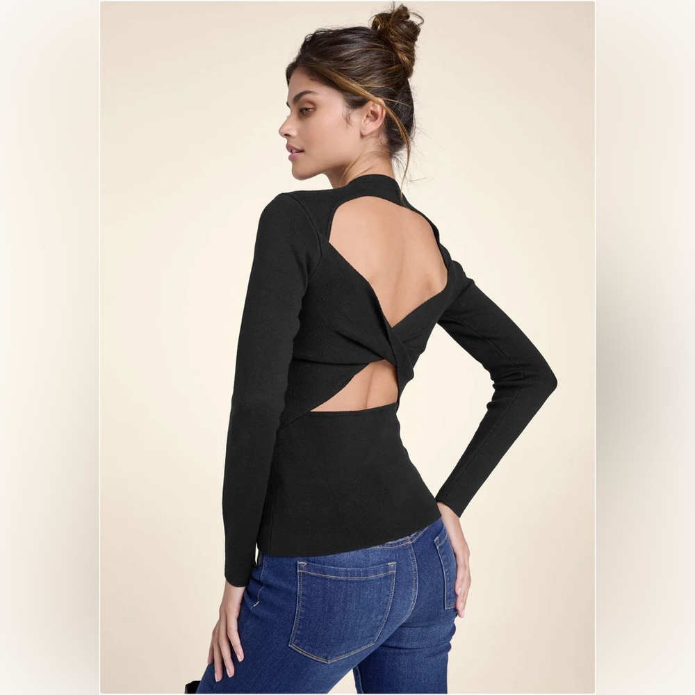 Elegant Black Open-Back Women's Twist Sweater Top